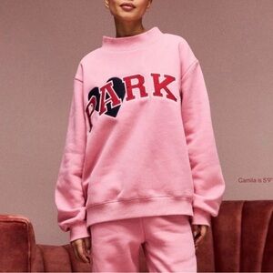 NIB S/M Parke Valentines Jean Heart Varsity Mockneck Blush Crimson
